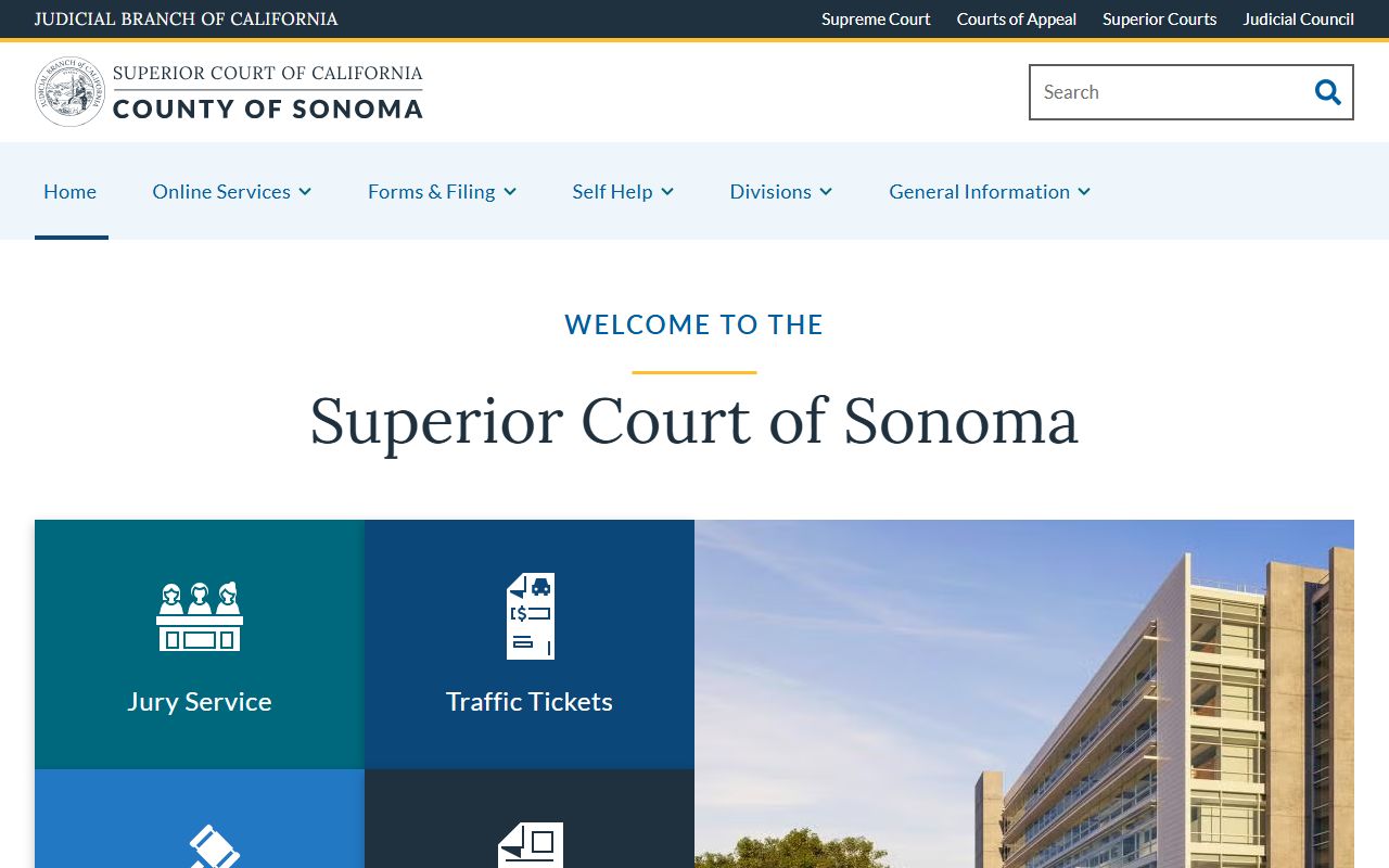 Sonoma County Superior Court home page for court records search