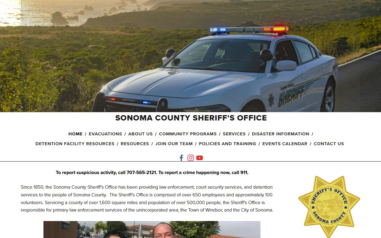 Sonoma County Sheriff home page for jail and warrant records