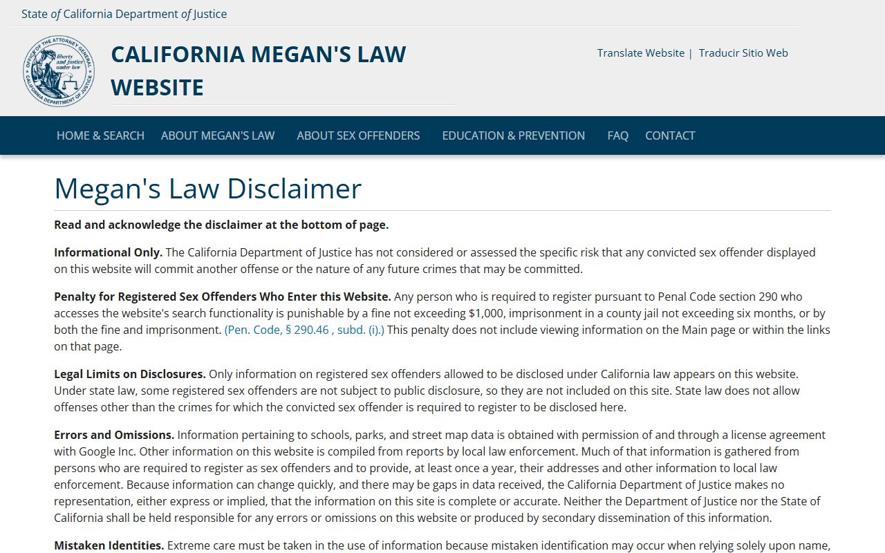 California Megan's Law sex offender registry covers Sonoma County released inmates required to register