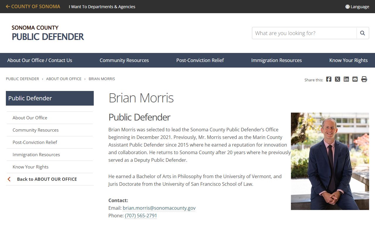 Sonoma County criminal records Public Defender Brian Morris