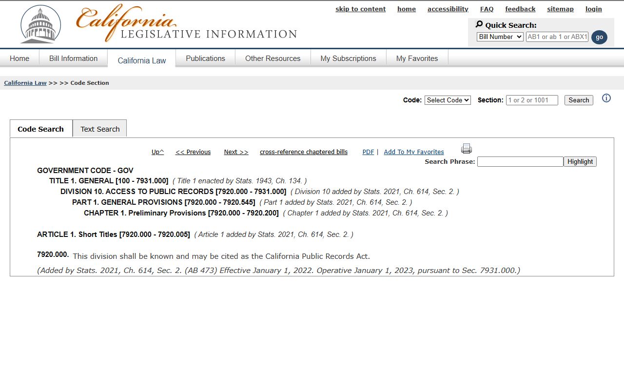 Sonoma County public records CPRA purpose statute page